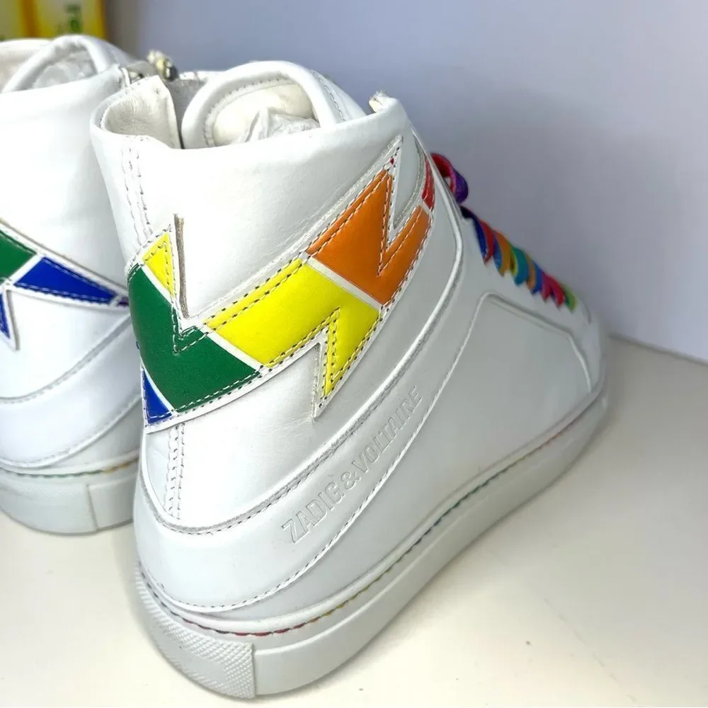 New Zadig &‎ Voltaire Womens High Flash Pride Lightning Bolt Sneakers $498